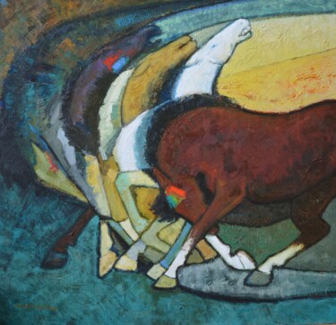 Malarstwo zatytułowany „Cercle de chevaux” autorstwa Nasser Ghazizadeh, Oryginalna praca, Olej