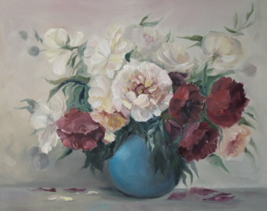 Malerei mit dem Titel "Piones" von Anastasia Kolesnikova, Original-Kunstwerk, Öl