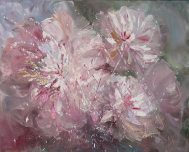 Painting titled "peony spray" by Anastasia Kolesnikova, Original Artwork, Oil