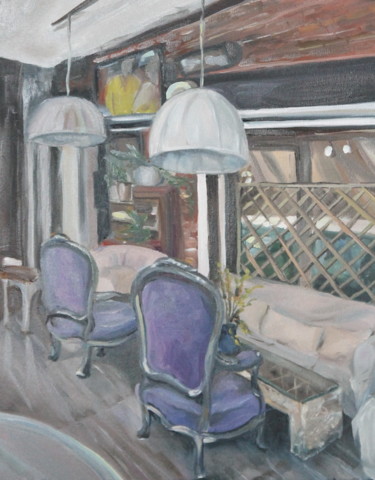 Malarstwo zatytułowany „Аutumn cafe in Tbil…” autorstwa Anastasia Kolesnikova, Oryginalna praca, Olej