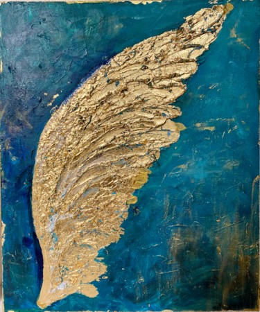 Painting titled "golden wings" by Anastasia Kolesnikova, Original Artwork, Acrylic Mounted on Wood Stretcher frame