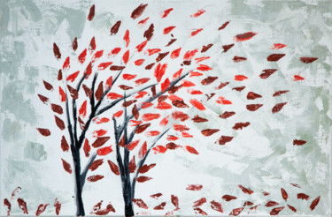 "Red Leaf fall" Painting titled ""Red Leaf fall"" by Anastacia Gaikova, Original Art, Oil