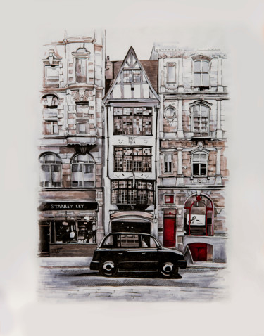 Painting titled "London cab.jpg" by Nastya Limonova, Original Artwork, Ink