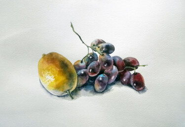 Картина под названием "Натюрморт с лимоном…" - Nastya Poleva, Подлинное произведение искусства, Акварель