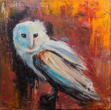 Painting titled "Polar owl 2021" by Nastya Prairie, Original Artwork, Oil