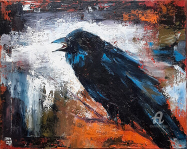 Peinture intitulée "Raven 2021" par Nastya Prairie, Œuvre d'art originale, Huile