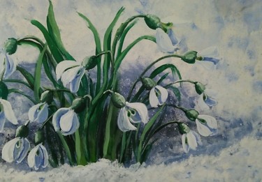 Pittura intitolato "Snowdrops" da Nastia Mandrichenko, Opera d'arte originale, Gouache