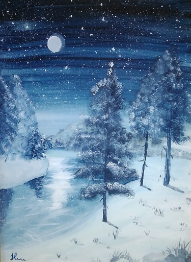 Painting titled "Moon" by Nastia Mandrichenko, Original Artwork, Acrylic
