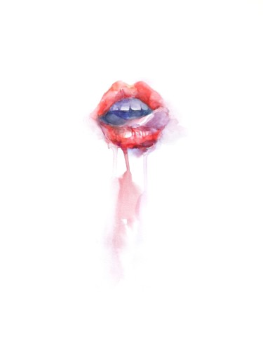 Malerei mit dem Titel "Red Lips" von Nastia Manga, Original-Kunstwerk, Aquarell