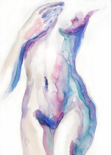 Pintura titulada "Blue body -original…" por Nastia Manga, Obra de arte original, Acuarela