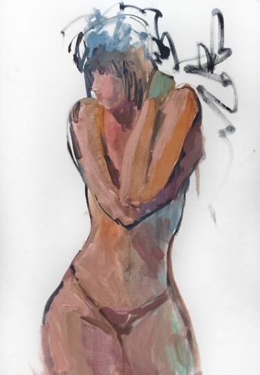 Painting titled "Expressive girl" by Nastia Manga, Original Artwork, Oil