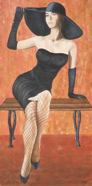 Painting titled "femme sur un banc" by Natef, Original Artwork, Oil