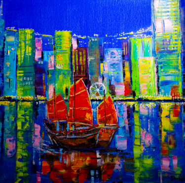 Hong-Kong Painting titled "Hong-Kong" by Natalia Shchipakina, Original Art, Oil Mounted on Stretcher frame