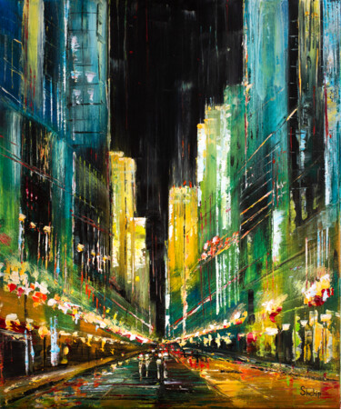Neon New York Painting titled "Neon New York" by Natalia Shchipakina, Original Art, Oil