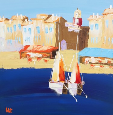 Painting titled "Port Saint Tropez" by Nat, Original Artwork, Oil
