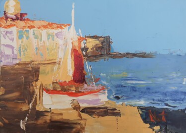 Schilderij getiteld "Barque à St Tropez" door Nat, Origineel Kunstwerk, Olie