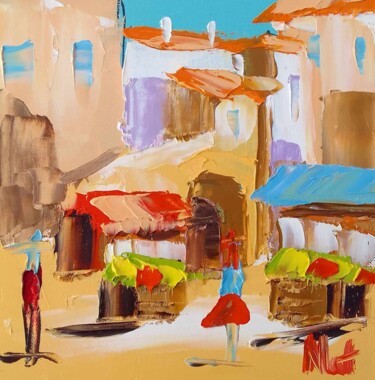 Painting titled "Place aux herbes" by Nat, Original Artwork, Oil
