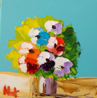 Картина под названием "Bouquet de fleurs" - Nat, Подлинное произведение искусства, Масло