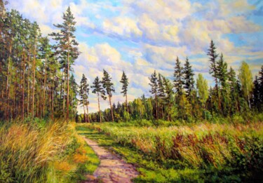 Картина под названием "Летний пейзаж 1" - Nata Go, Подлинное произведение искусства, Масло Установлен на Деревянная рама для…