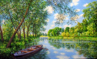Картина под названием "Летний пейзаж 6" - Nata Go, Подлинное произведение искусства, Масло Установлен на Деревянная рама для…