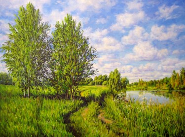 Картина под названием "Летний пейзаж8" - Nata Go, Подлинное произведение искусства, Масло Установлен на Деревянная рама для…