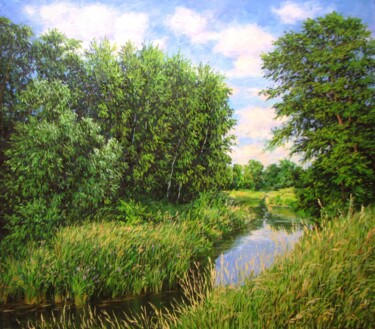 Картина под названием "Летний пейзаж9" - Nata Go, Подлинное произведение искусства, Масло Установлен на Деревянная рама для…