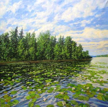 Картина под названием "Летний пейзаж 11" - Nata Go, Подлинное произведение искусства, Масло Установлен на Деревянная рама дл…
