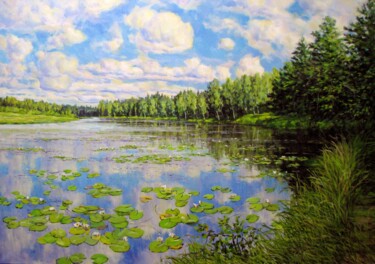 Картина под названием "Летний пейзаж17" - Nata Go, Подлинное произведение искусства, Масло Установлен на Деревянная рама для…