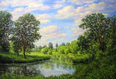 Peinture intitulée "Летний пейзаж18" par Nata Go, Œuvre d'art originale, Huile Monté sur Châssis en bois