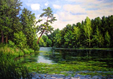 Картина под названием "Летний пейзаж22" - Nata Go, Подлинное произведение искусства, Масло Установлен на Деревянная рама для…