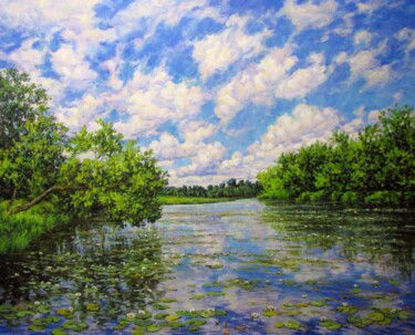 Картина под названием "Летний пейзаж29" - Nata Go, Подлинное произведение искусства, Масло Установлен на Деревянная рама для…