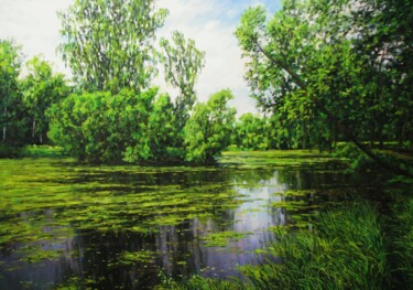 Картина под названием "Летний пейзаж30" - Nata Go, Подлинное произведение искусства, Масло Установлен на Деревянная рама для…
