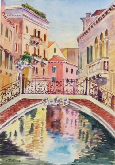 Картина под названием "Венеция. Мостик. До…" - Наталья Каволина, Подлинное произведение искусства, Акварель