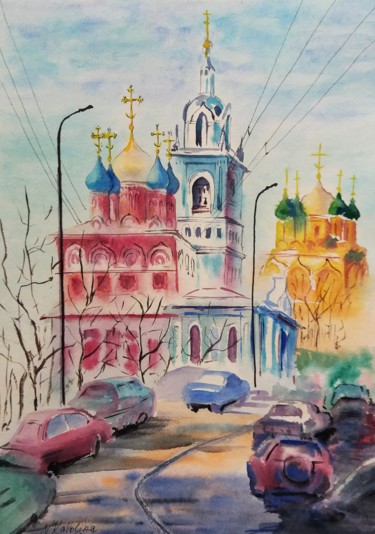 Malerei mit dem Titel "Varvarka street in…" von Natalia Kavolina, Original-Kunstwerk, Aquarell