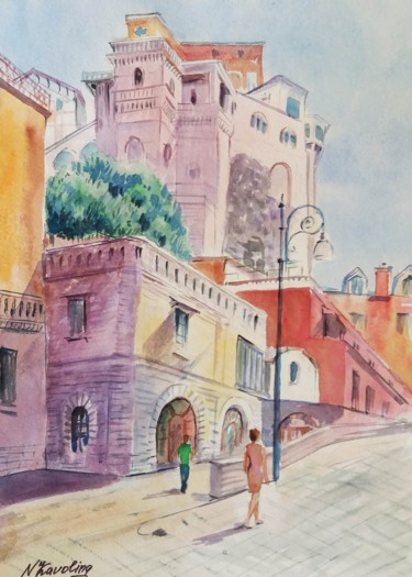 Painting titled "Street of Sorrento" by Natalia Kavolina, Original Artwork, Watercolor