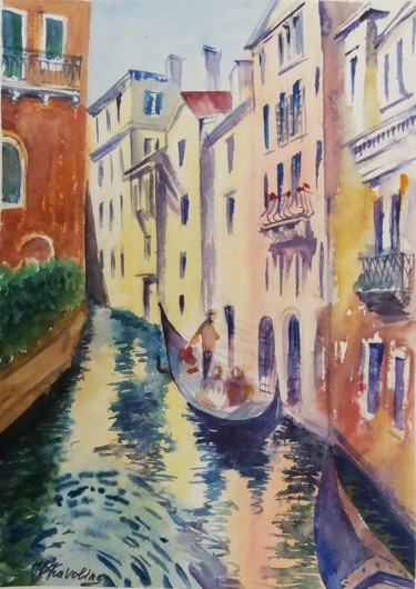 Painting titled "Venice. Canal. No. 5" by Natalia Kavolina, Original Artwork, Watercolor