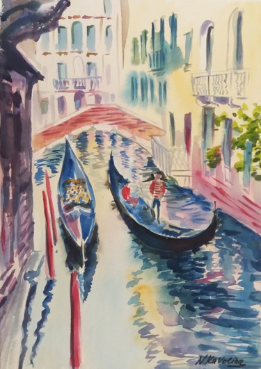 Pittura intitolato "Venice. Bridge. Gon…" da Natalia Kavolina, Opera d'arte originale, Acquarello
