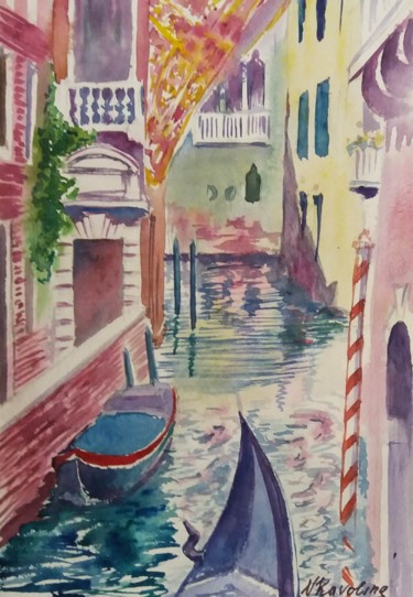 Painting titled "Street in Venice No…" by Natalia Kavolina, Original Artwork, Watercolor