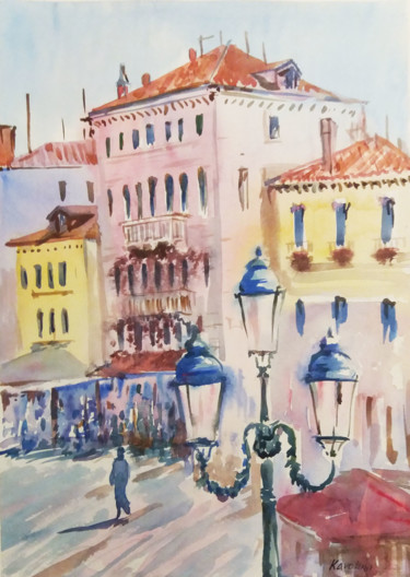 Peinture intitulée "Venice square, summ…" par Natalia Kavolina, Œuvre d'art originale, Aquarelle