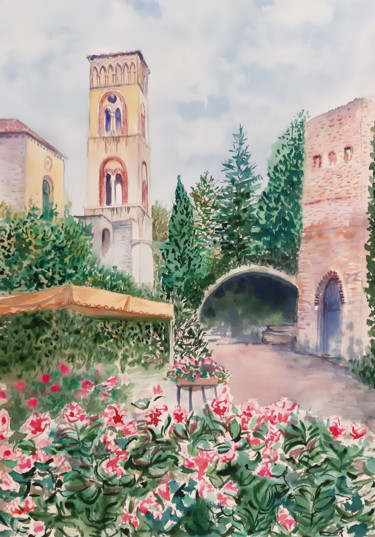 Peinture intitulée "Italy. Ravello. Vil…" par Natalia Kavolina, Œuvre d'art originale, Aquarelle