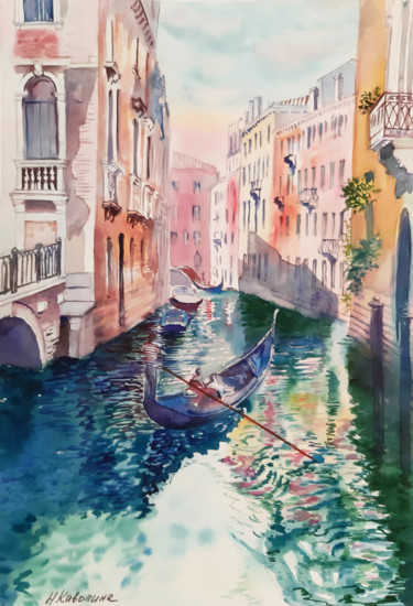 Painting titled "Venice. Canal, hous…" by Natalia Kavolina, Original Artwork, Watercolor