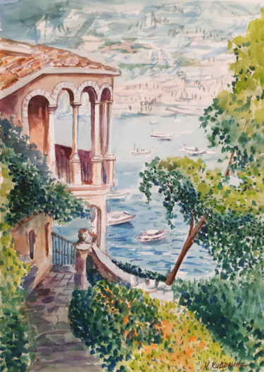 Peinture intitulée "South Italy. Terrac…" par Natalia Kavolina, Œuvre d'art originale, Aquarelle