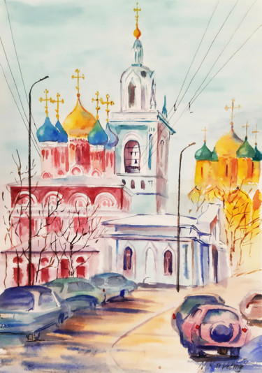Картина под названием "Moscow. Varvarka St…" - Наталья Каволина, Подлинное произведение искусства, Акварель