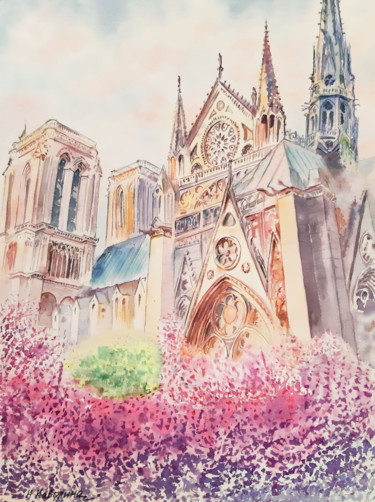 Painting titled "Notre-Dame de Paris…" by Natalia Kavolina, Original Artwork, Watercolor