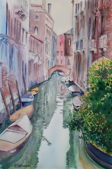 Schilderij getiteld "A154. Venice. Canal…" door Natalia Kavolina, Origineel Kunstwerk, Aquarel