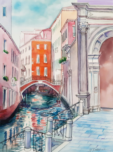 Painting titled "A134. Venice. Canal…" by Natalia Kavolina, Original Artwork, Watercolor