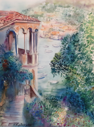 Schilderij getiteld "A172. Amalfi coast.…" door Natalia Kavolina, Origineel Kunstwerk, Aquarel