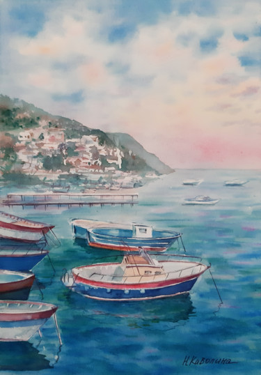Painting titled "A198. Italy. Yachts…" by Natalia Kavolina, Original Artwork, Watercolor