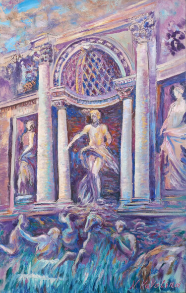 Painting titled "D52. The Trevi foun…" by Natalia Kavolina, Original Artwork, Oil Mounted on Wood Stretcher frame