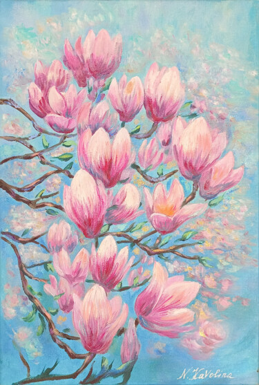 "M40. Magnolias" başlıklı Tablo Наталья Каволина tarafından, Orijinal sanat, Petrol Ahşap Sedye çerçevesi üzerine monte edil…
